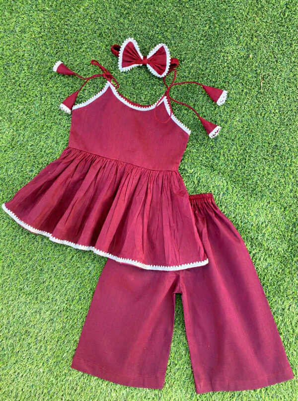 Mahroon Tie-Strap Peplum Set