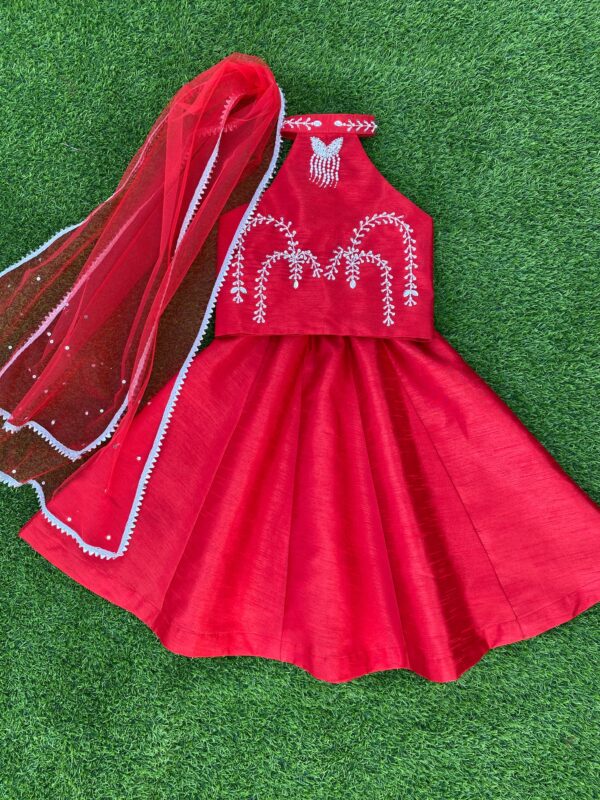 Royal Red Halter Neck Embroidered Lehenga Choli Set