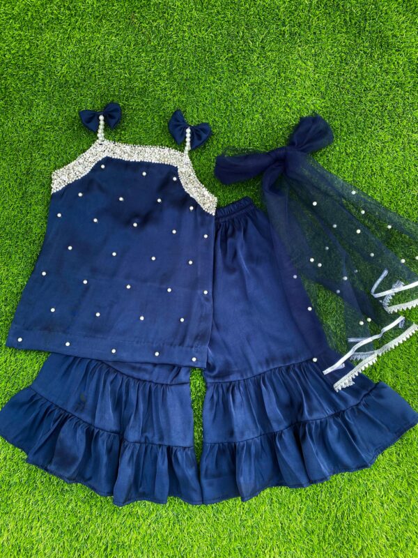Navy Blue Pearl Work Halter Neck Sharara Set