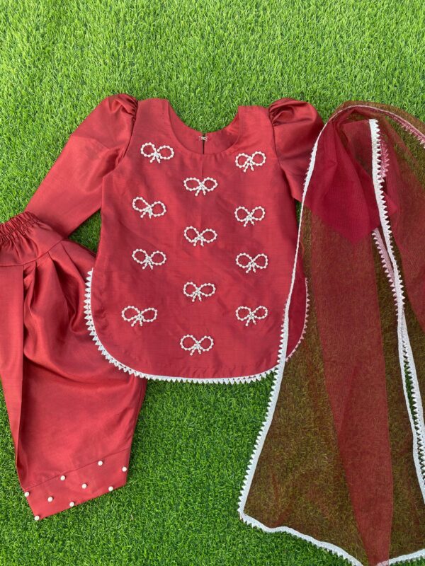 Maroon Pearl Bow Kids 3-Piece Dress