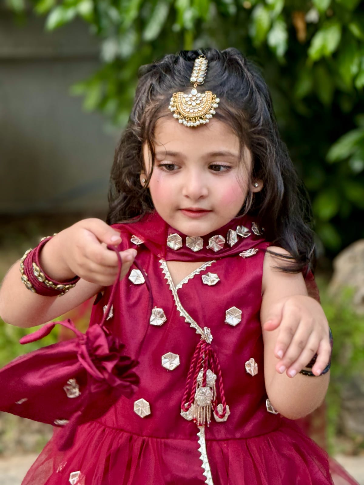 Maroon angrakha style frock - Image 3