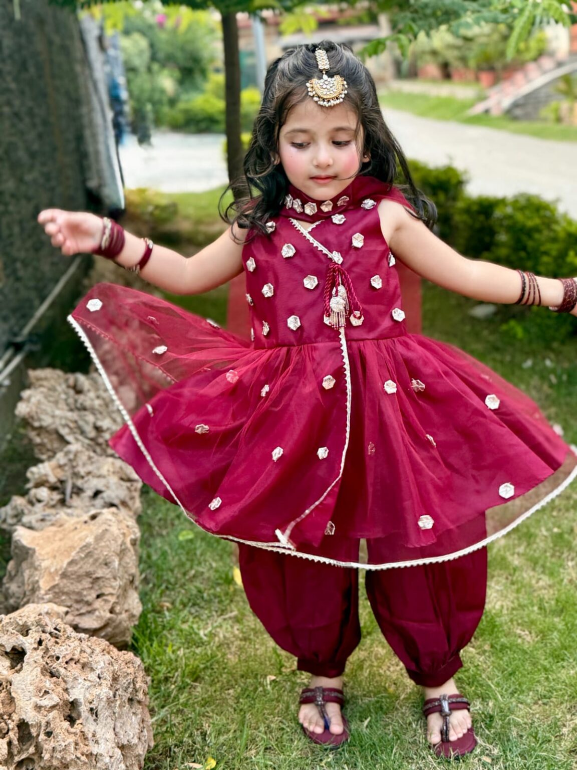 Maroon angrakha style frock
