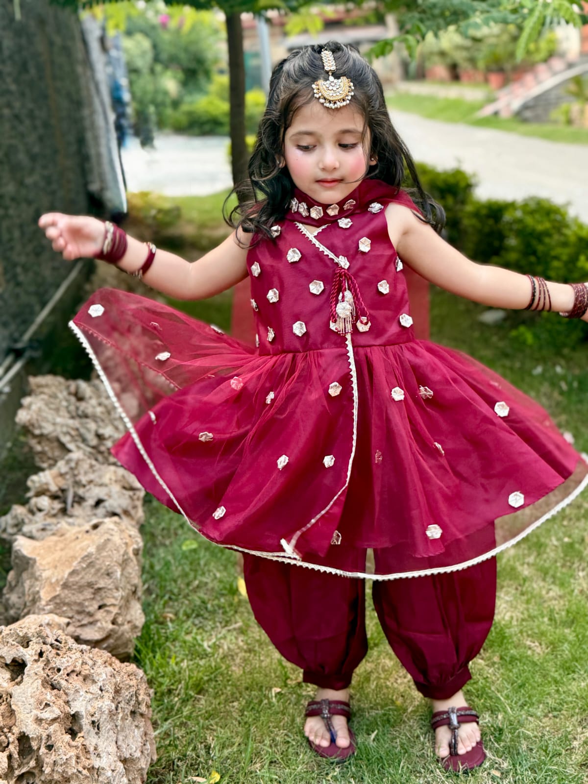 Maroon angrakha style frock