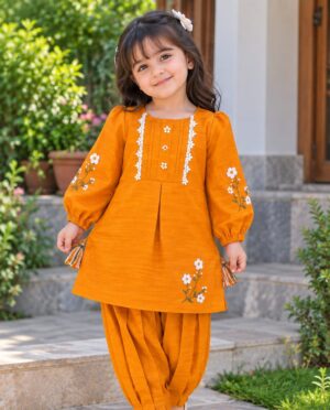 Mustard Blossom - khaddar kurta set for Girls