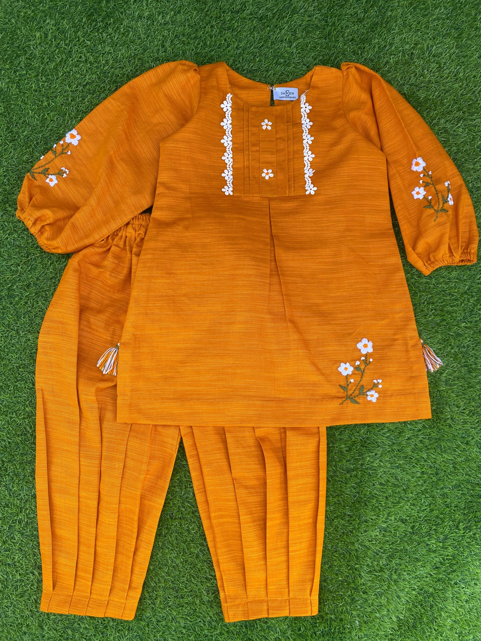Mustard Blossom - khaddar kurta set for Girls - Image 3