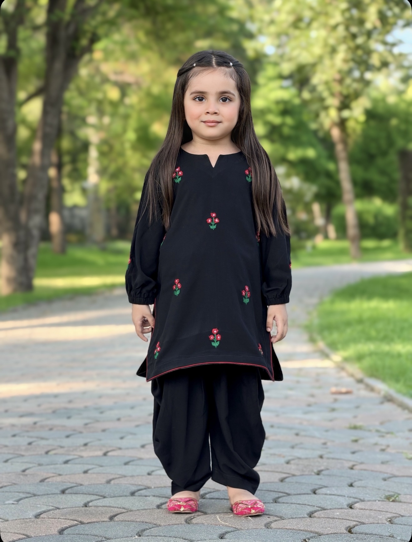 Gulnaar _ Black Linen Embroidered Kids 2 _ piece - Image 3