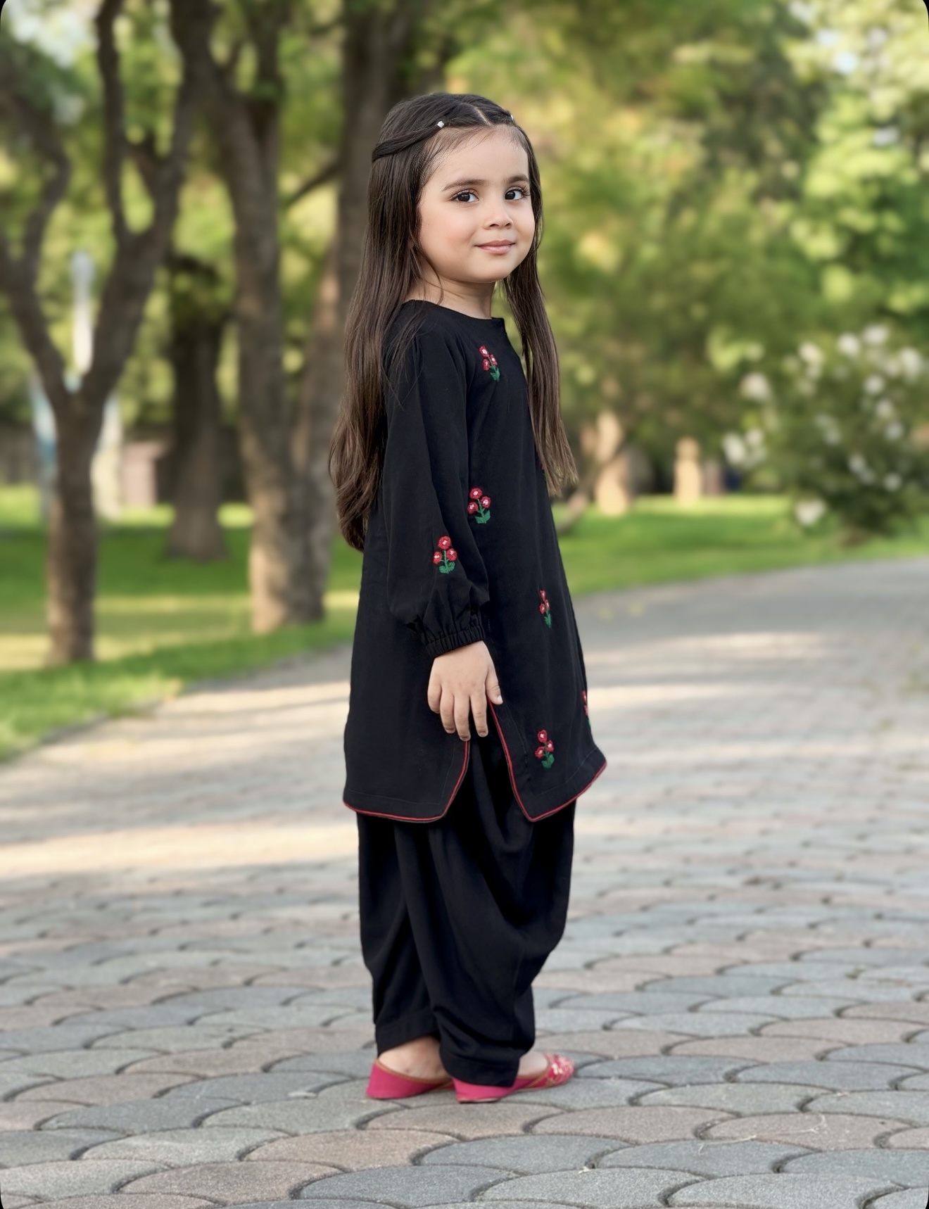 Gulnaar _ Black Linen Embroidered Kids 2 _ piece - Image 2