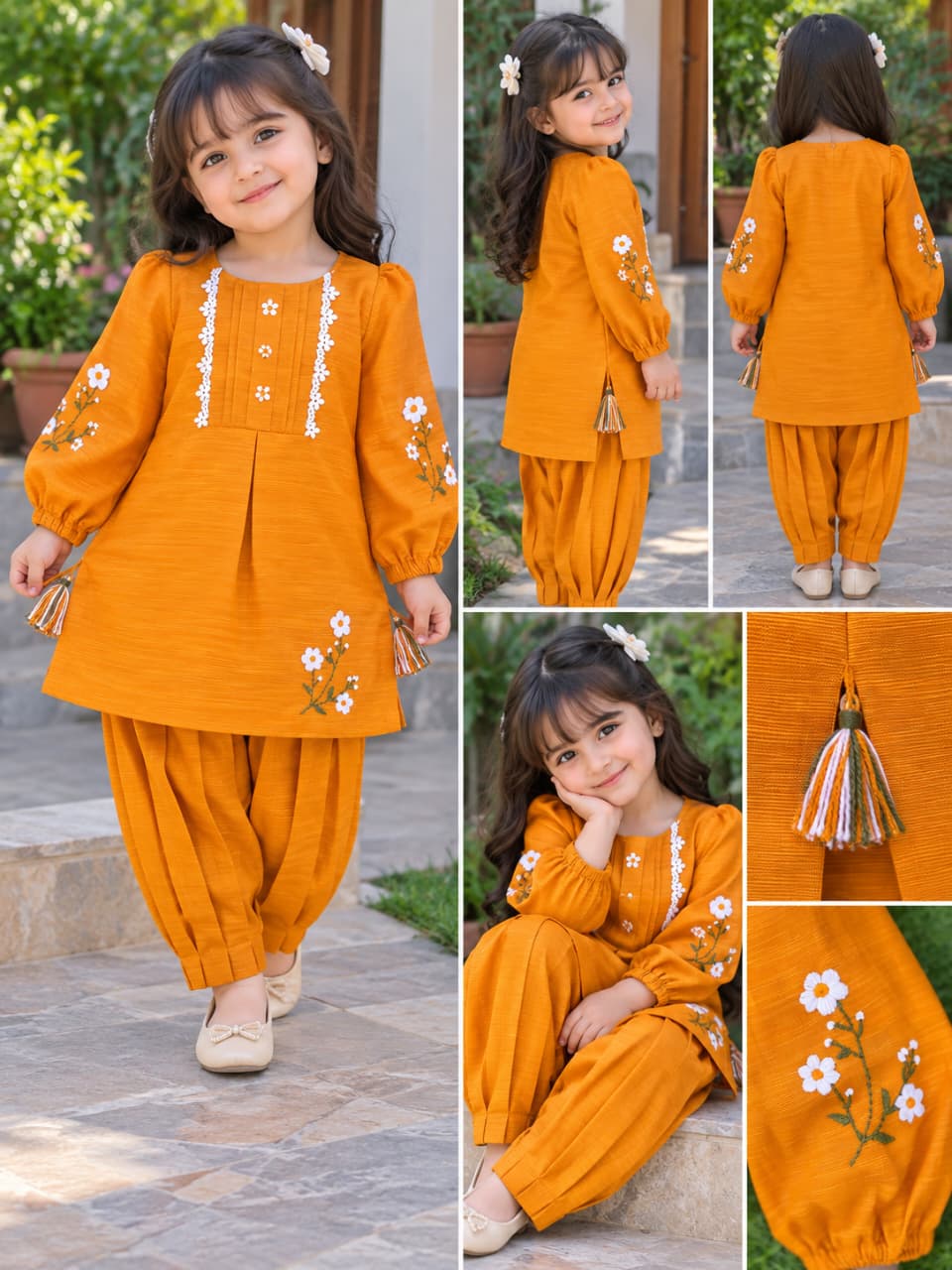 Mustard Blossom - khaddar kurta set for Girls - Image 2